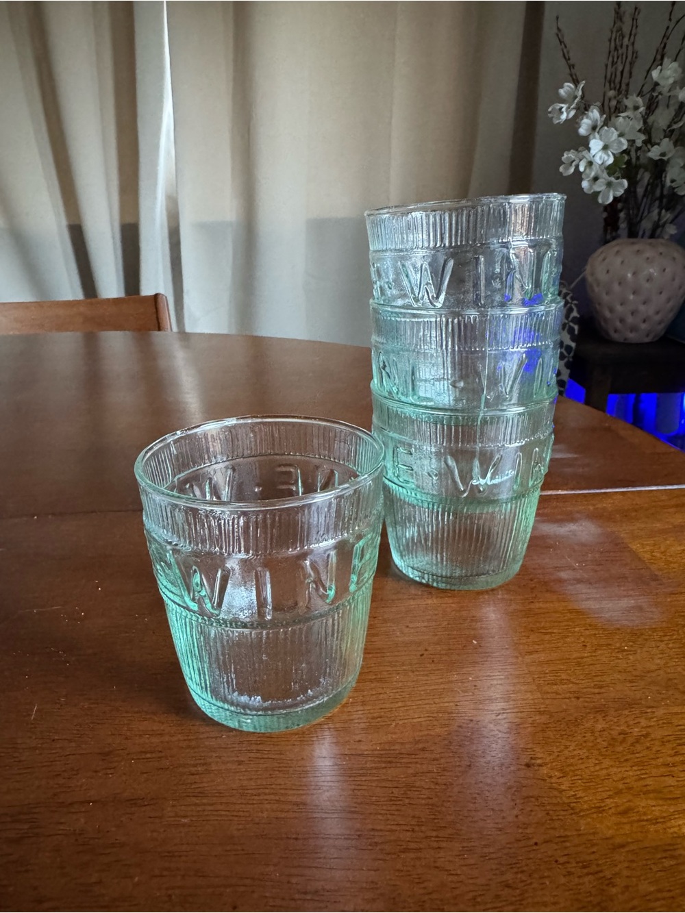 Vintage-Inspired Aqua Glass Tumbler - Set of 4